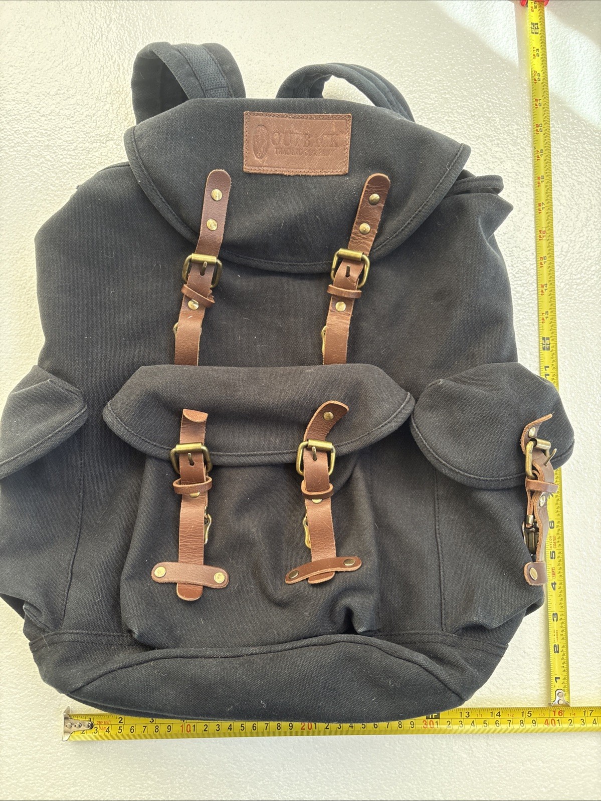 Outback Trading Co Black Overlander Satchel Cotton Canvas Leather Trim Backpack