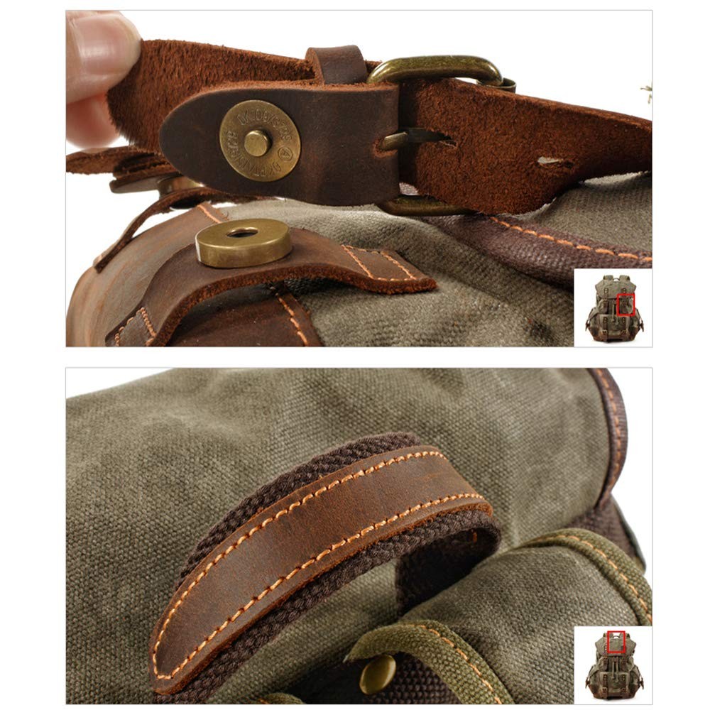 Men Travel Backpack, Genuine Leather-Waxed Canvas Shoulder Hiking Rucksack (G…