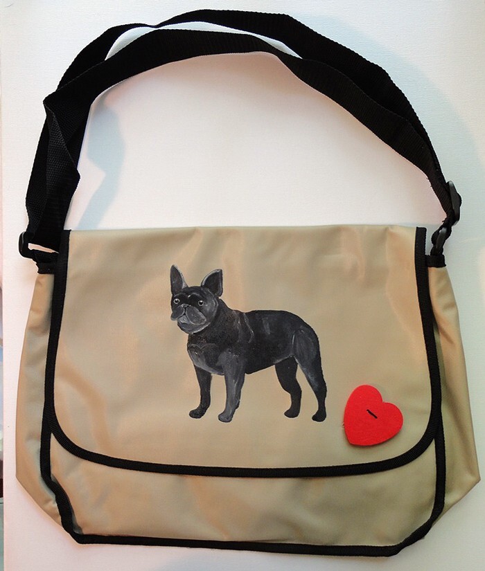 French Bulldog Dog Hand Painted Messenger Bag name free! Book Bag