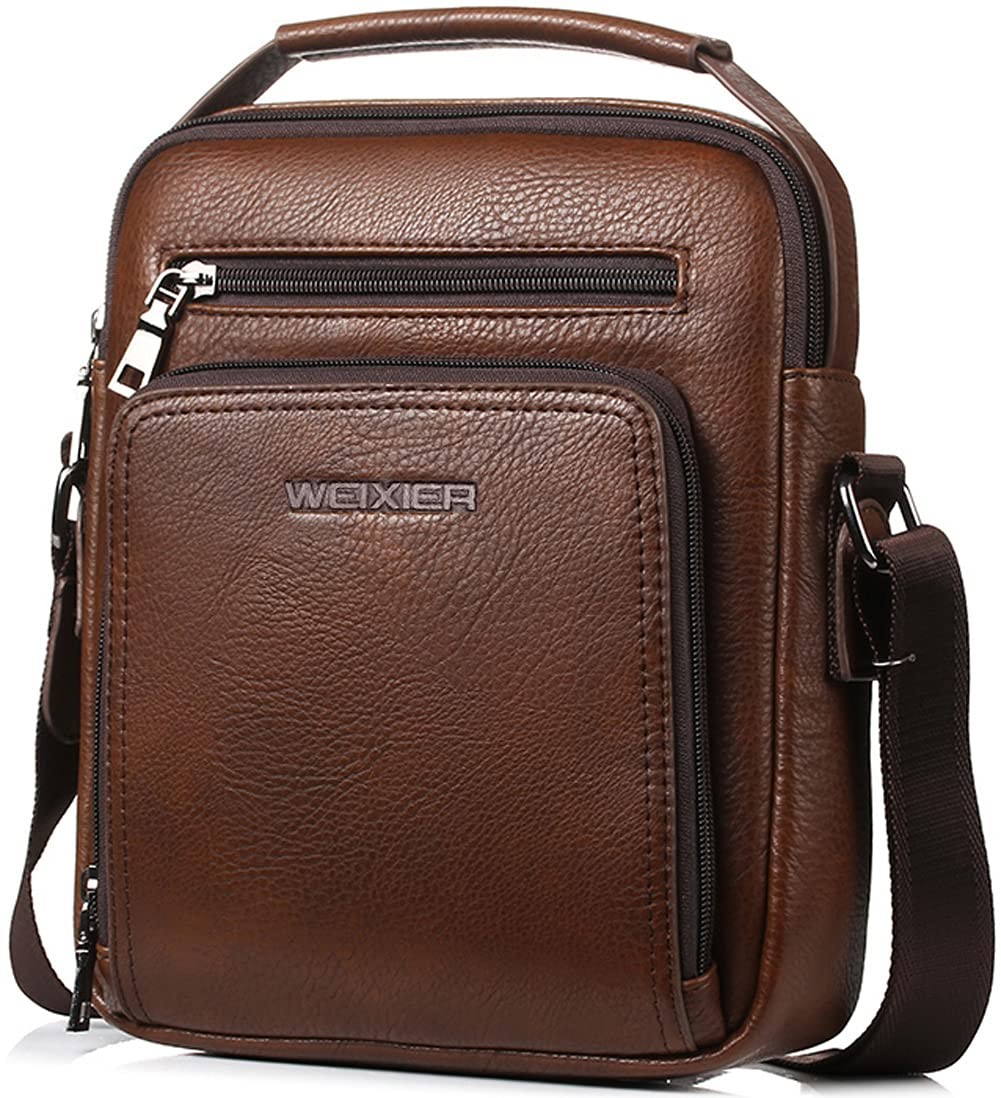 Zipper Buckle Leather Messenger Bag Vintage Handle Bags for Men Ajustable Sat…