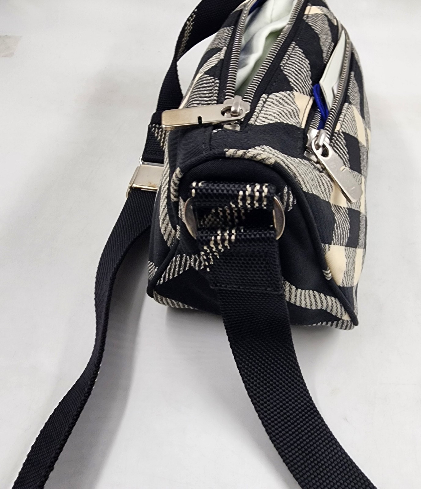 Burberry Shield Check Cotton-Blend Messenger Bag Men’s Black Zip Closure