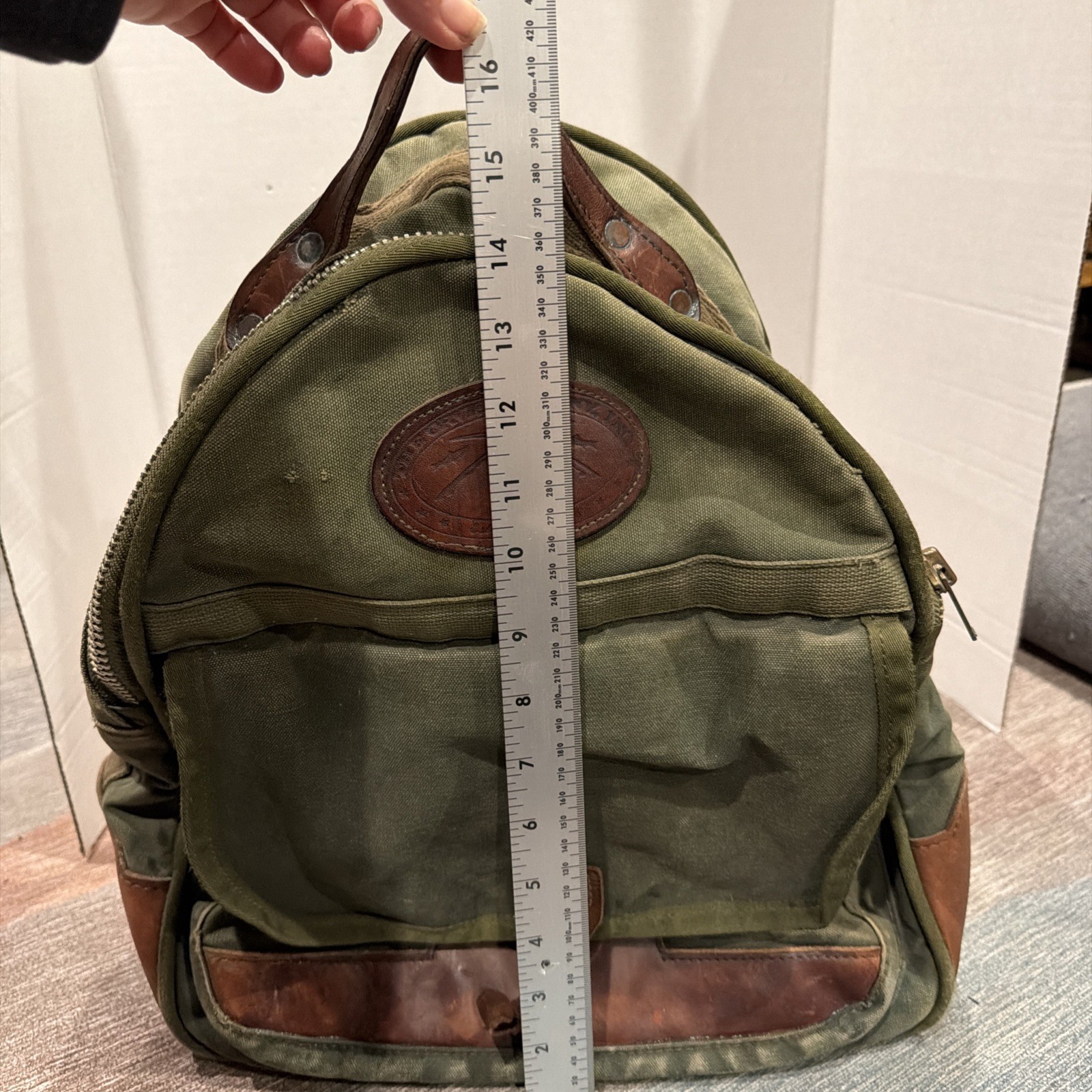 Orvis Battenkill Canvas Leather Backpack Green Brown Travel Outdoor Vintage READ