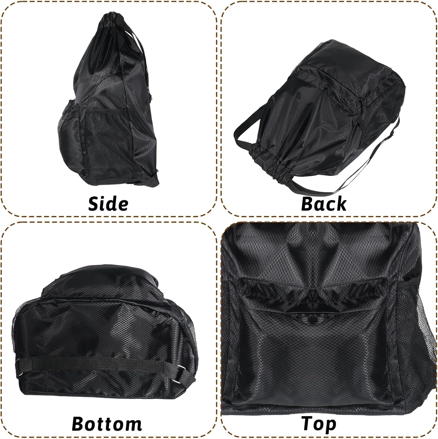 String Backpack, Sports Gym Drawstring Backpack with Water Bottle Pocket Black W