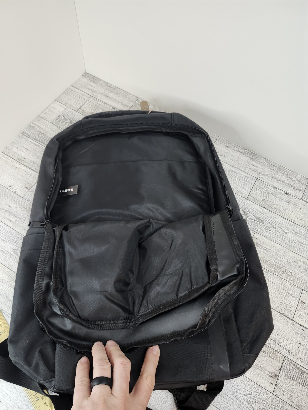 Leeds Black ~ Brand NEW Backpack ~ 18 x 12 x 6, Laptop bag, hiking, dual pouch.