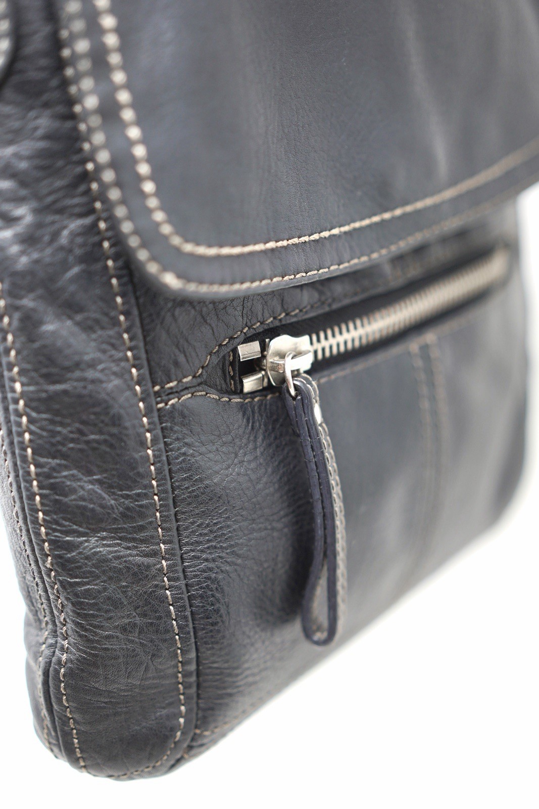 Fossil Black Genuine Pebbled Leather Crossbody Organizer Messenger Bag Purse