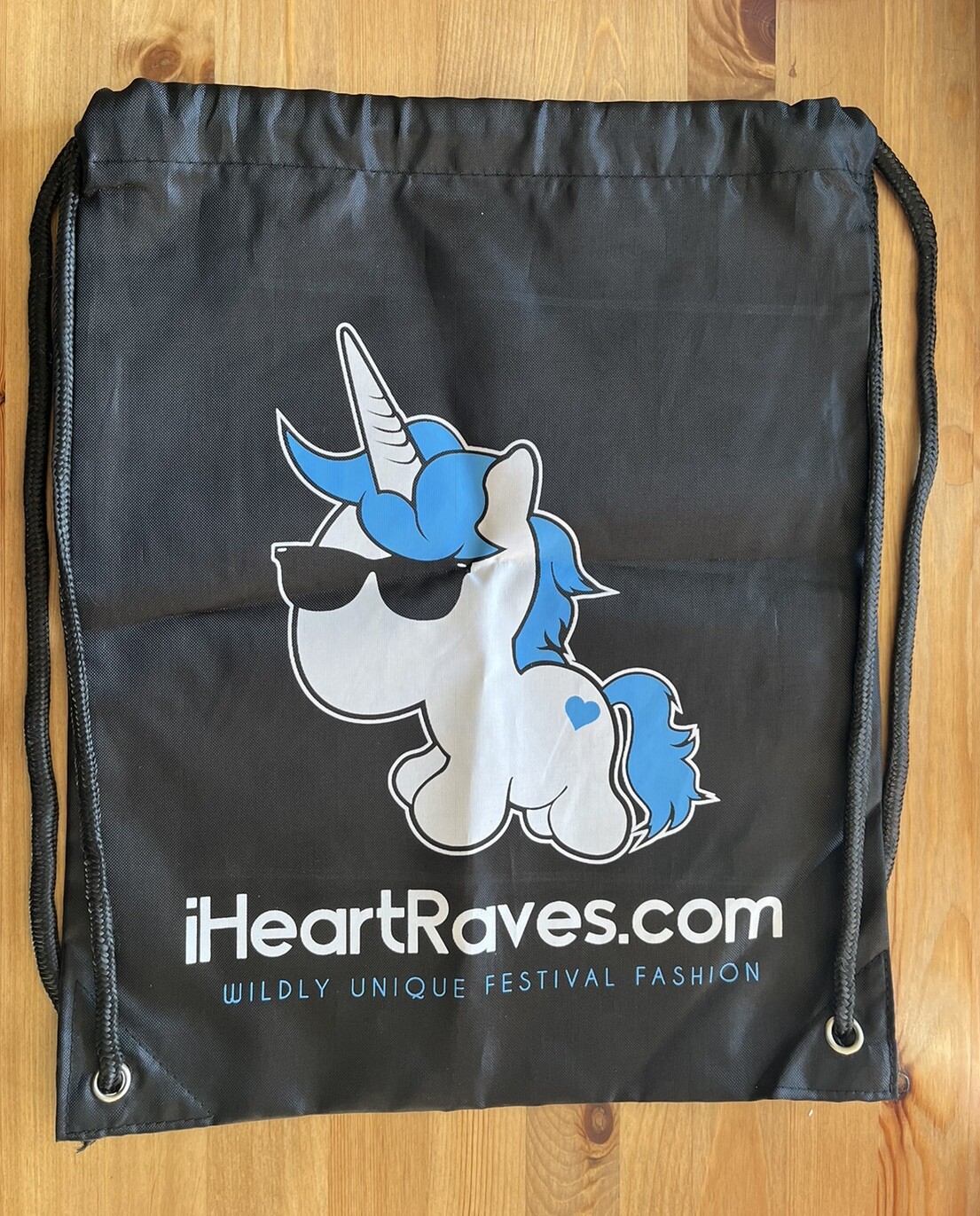 I Heart Raves Unicorn Black String Backpack. Festival Rave EDC