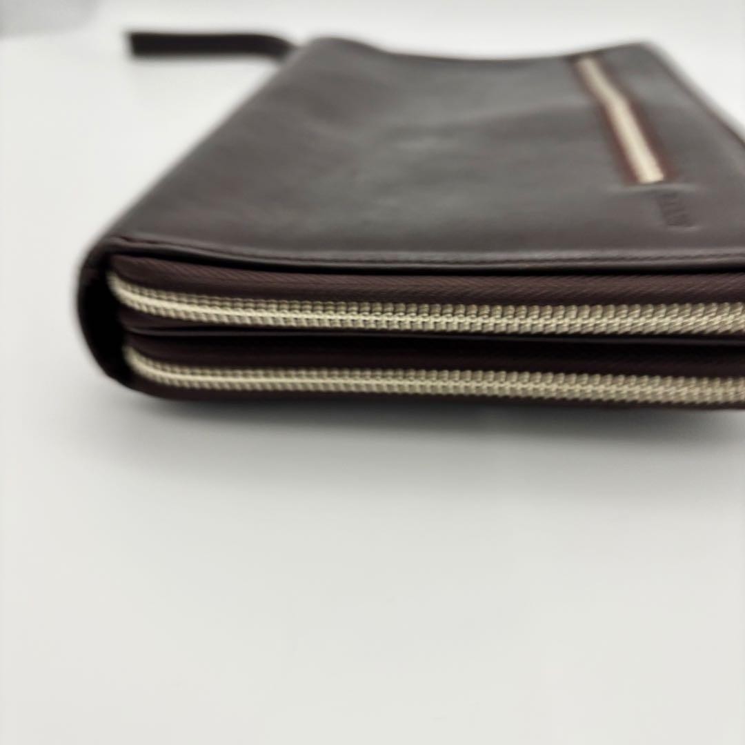 Authentic BALLY Leather Clutch Bag 16cm Brown Men’s Formal Accessory