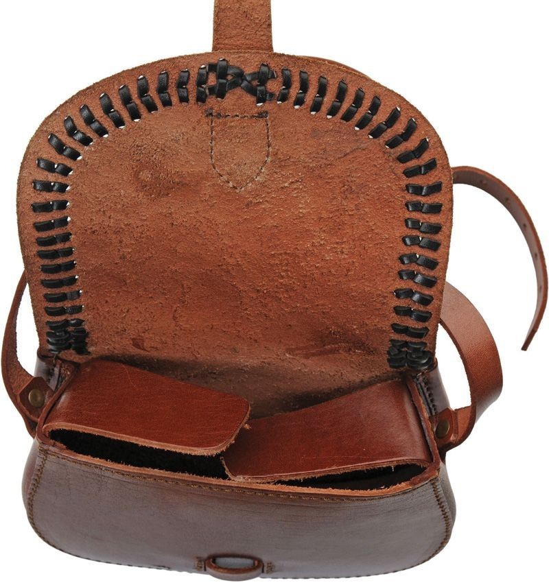Medieval Shoulder Bag Brown Leather Construction With Black Leather Accents