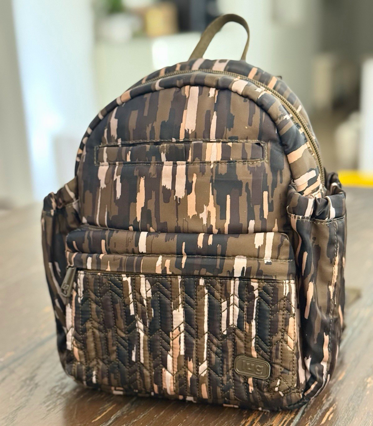 Lug Mini Backpack Camouflage Black Beige Zip Closure Adjustable Straps Pockets