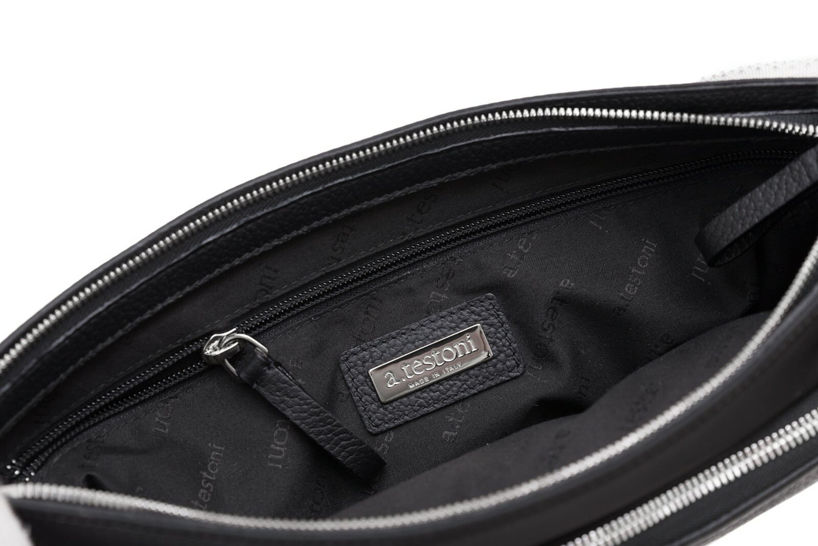 $480 Testoni Bologna Black Karibu Calf + Fabric Hand Clutch Bag + Handle