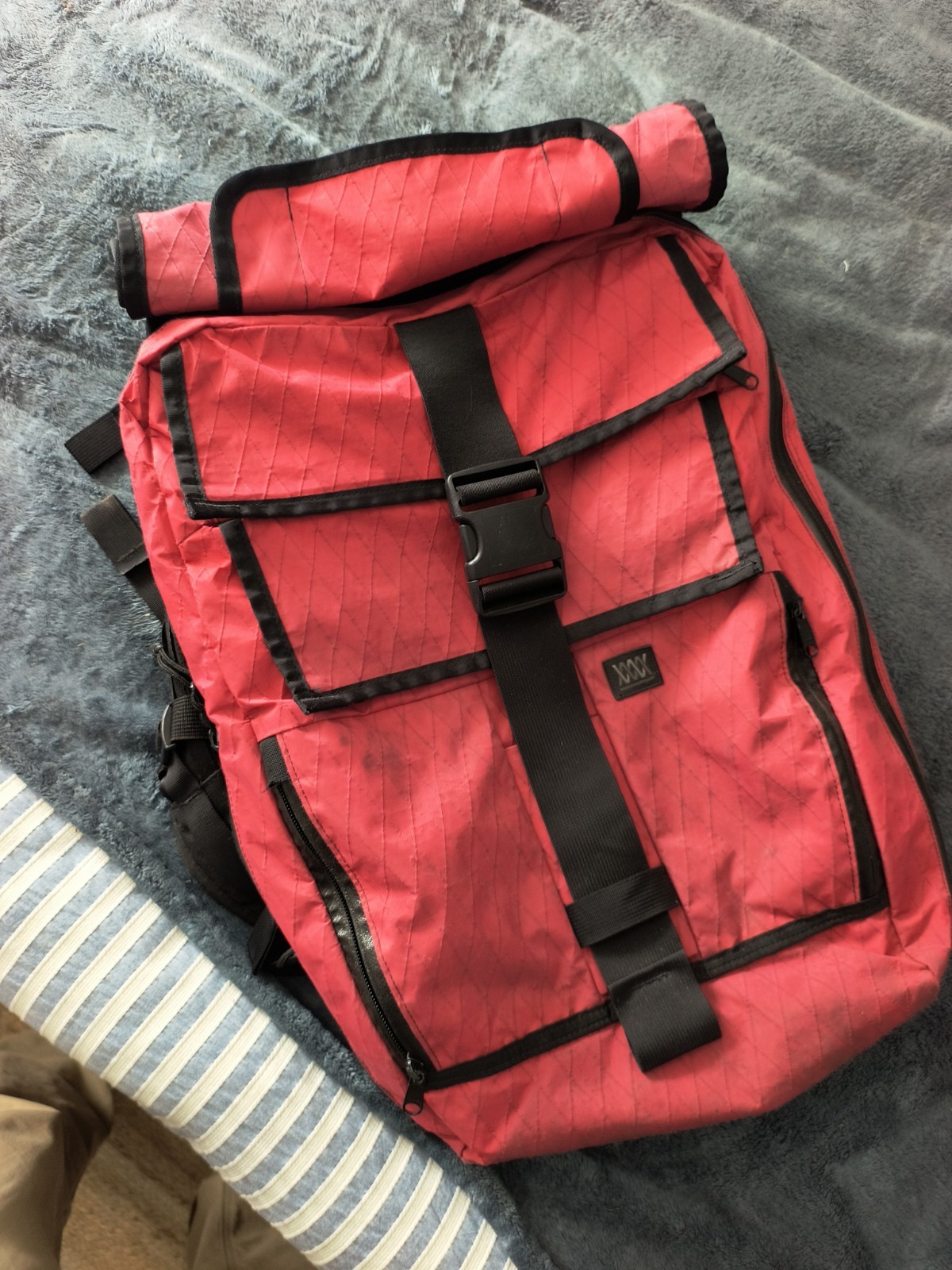 Mission Workshop Vandal- Red Cycling/travel Backpack. Expandable and rolltop.
