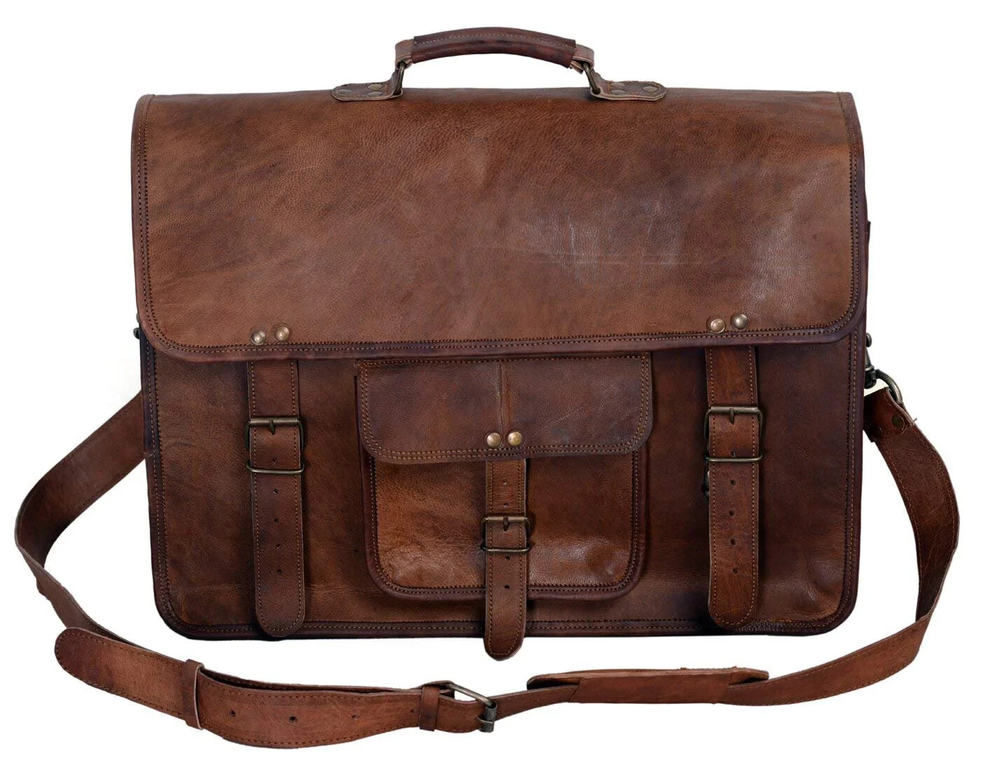 Men’s Satchel Briefcase Crossbody Vintage Brown Genuine Leather Laptop Handbag