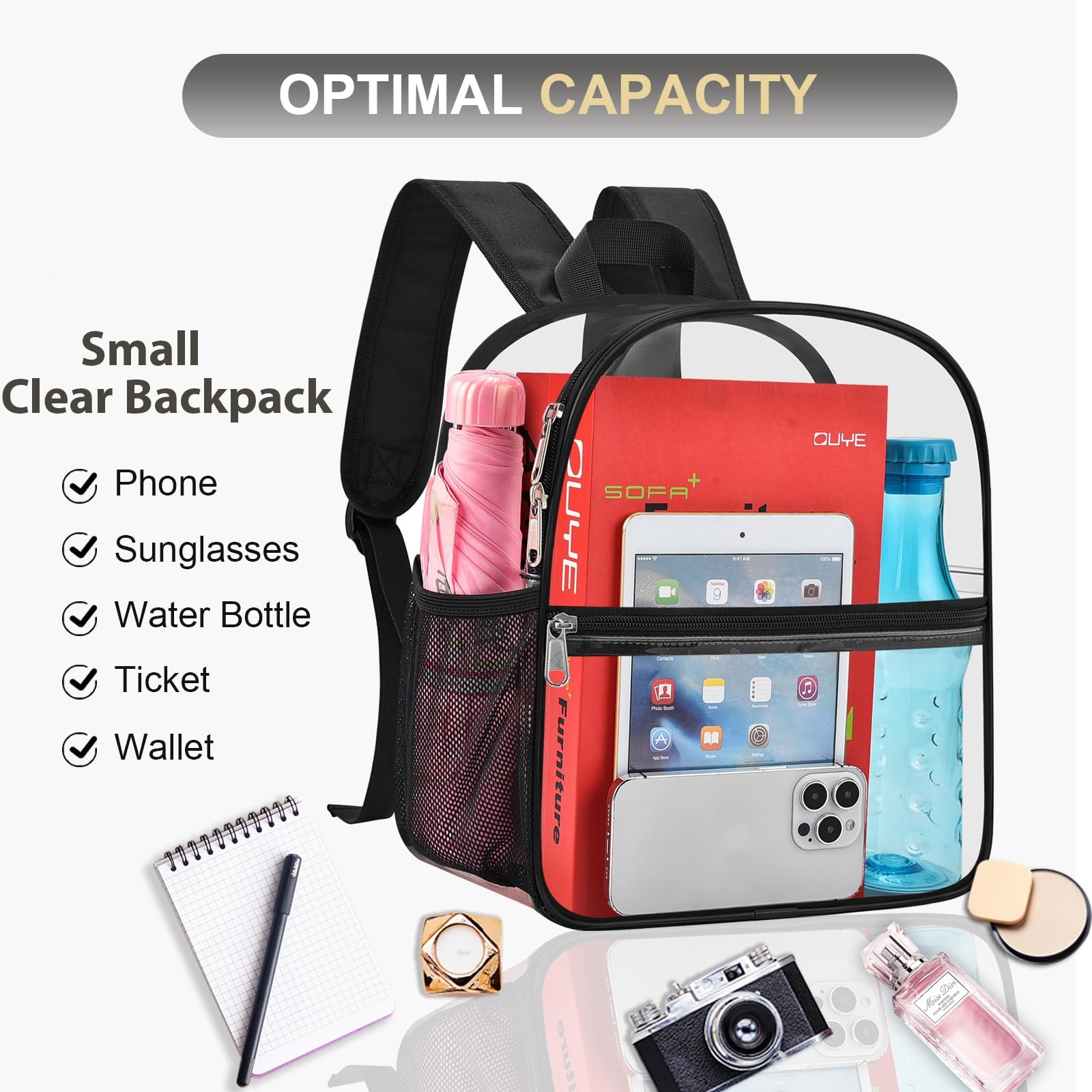 Clear Backpack Stadium Approved Waterproof Heavy Duty PVC 12x6x11 Concert Festiv