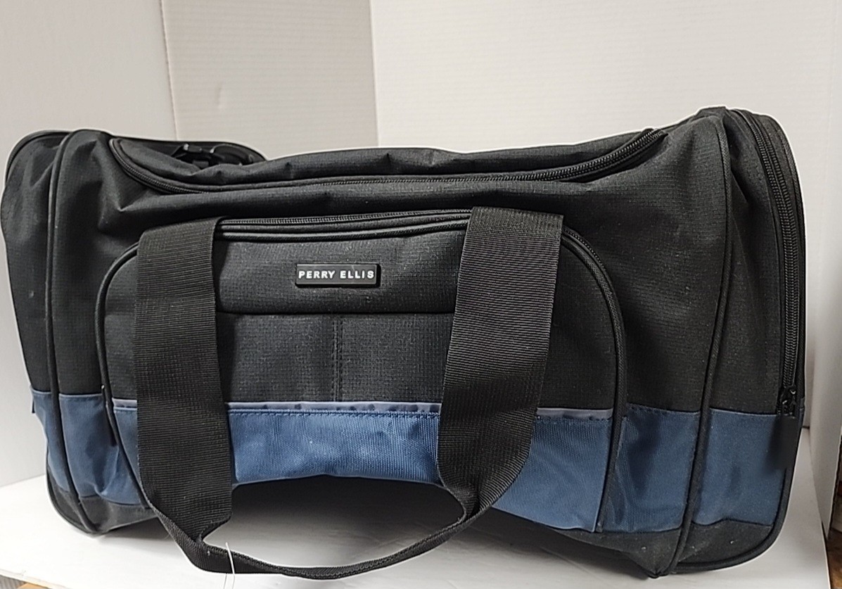 Perry Ellis 22″ Authentic Travel Business Duffel Bag, Black/Navy, One Size