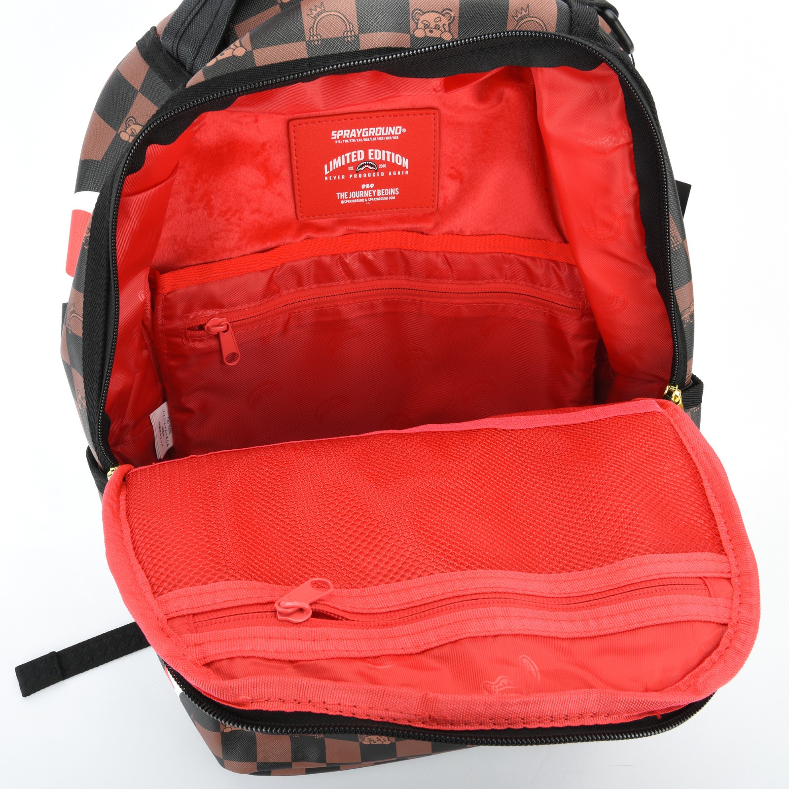 Sprayground Shark The Hideout Sharks Leather Backpack Unisex Plaid Brown