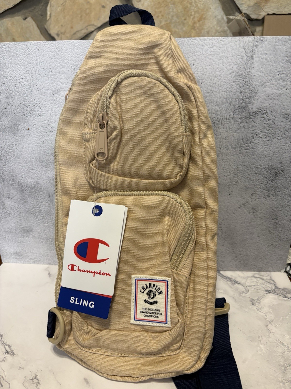Champion Canvas Sling Back Bag In Tan/Khaki NWT
