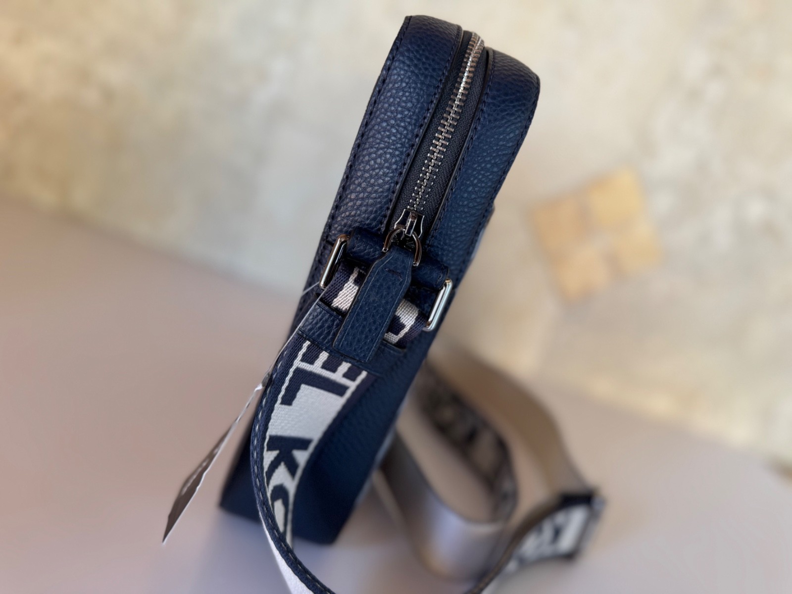 Michael Kors Cooper MD Shoulder Crossbody Flight Bag MK Center Stripe Navy Multi