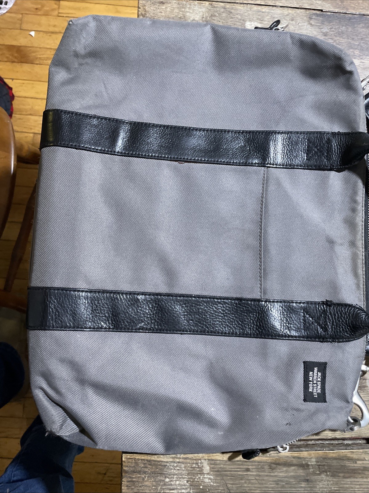 JACK SPADE Warren Street NY Black Gray Cognac Leather Laptop Messenger Bag Nice!