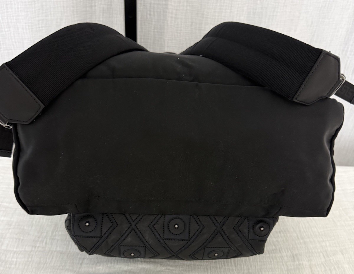 Versace Black-On-Black Nylon Backpack – Leather Front Panel w/ Stud Detail