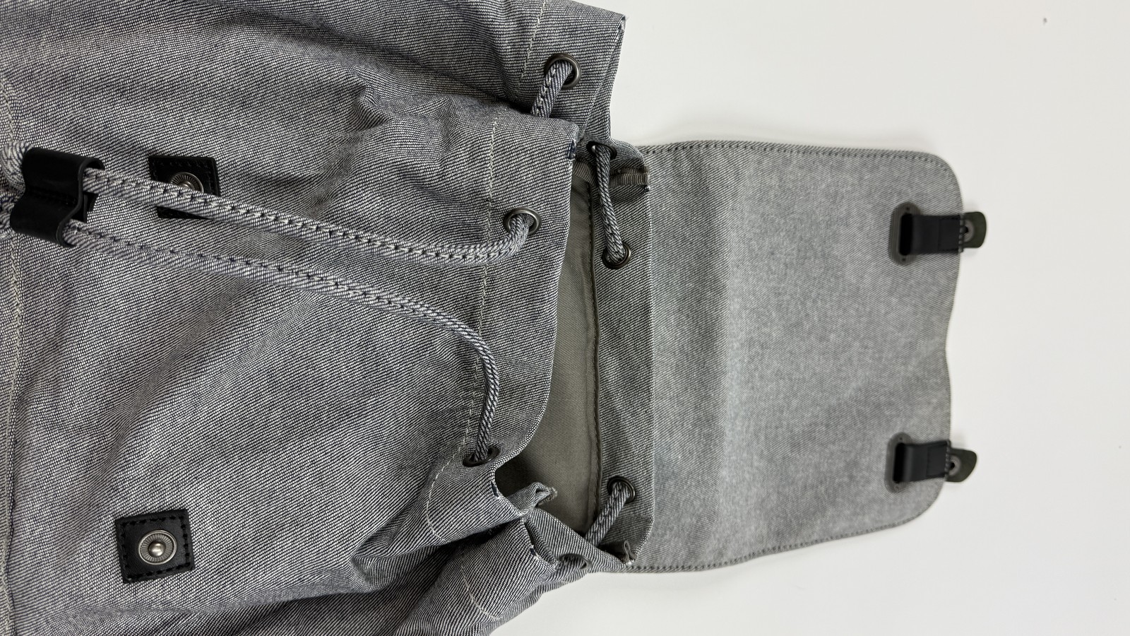 Everlane Backpack Mens Gray Cotton Drawstring Flap Pocket Casual Canvas Bag