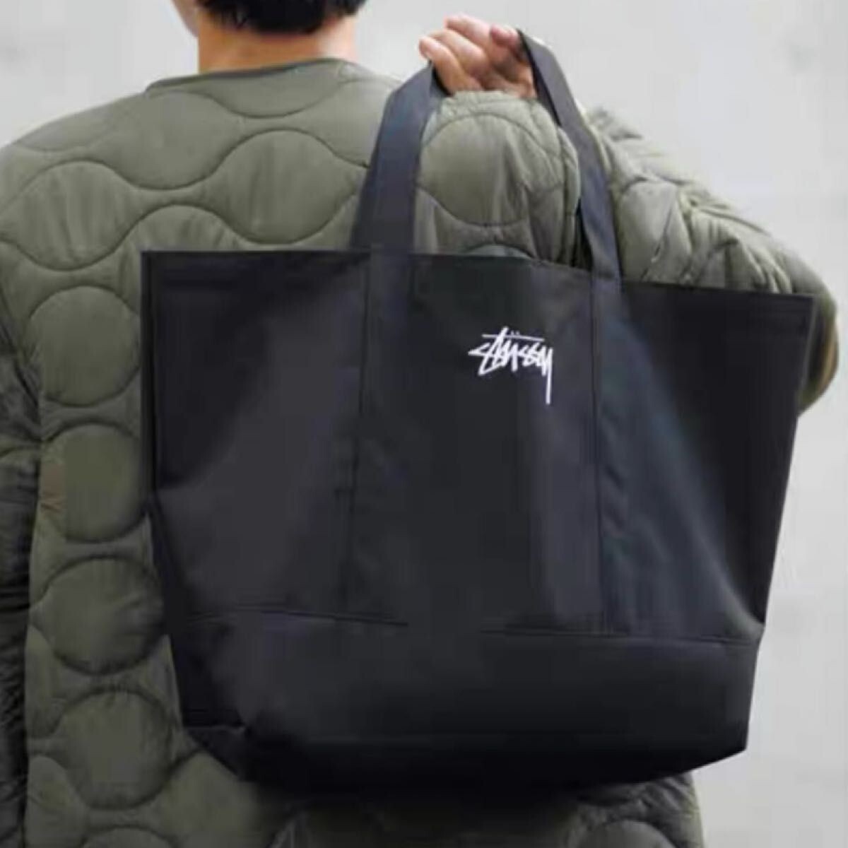 STUSSY Large-capacity tote bag with embroidery Novelty 33.5cm × 53cm × 15cm Blac
