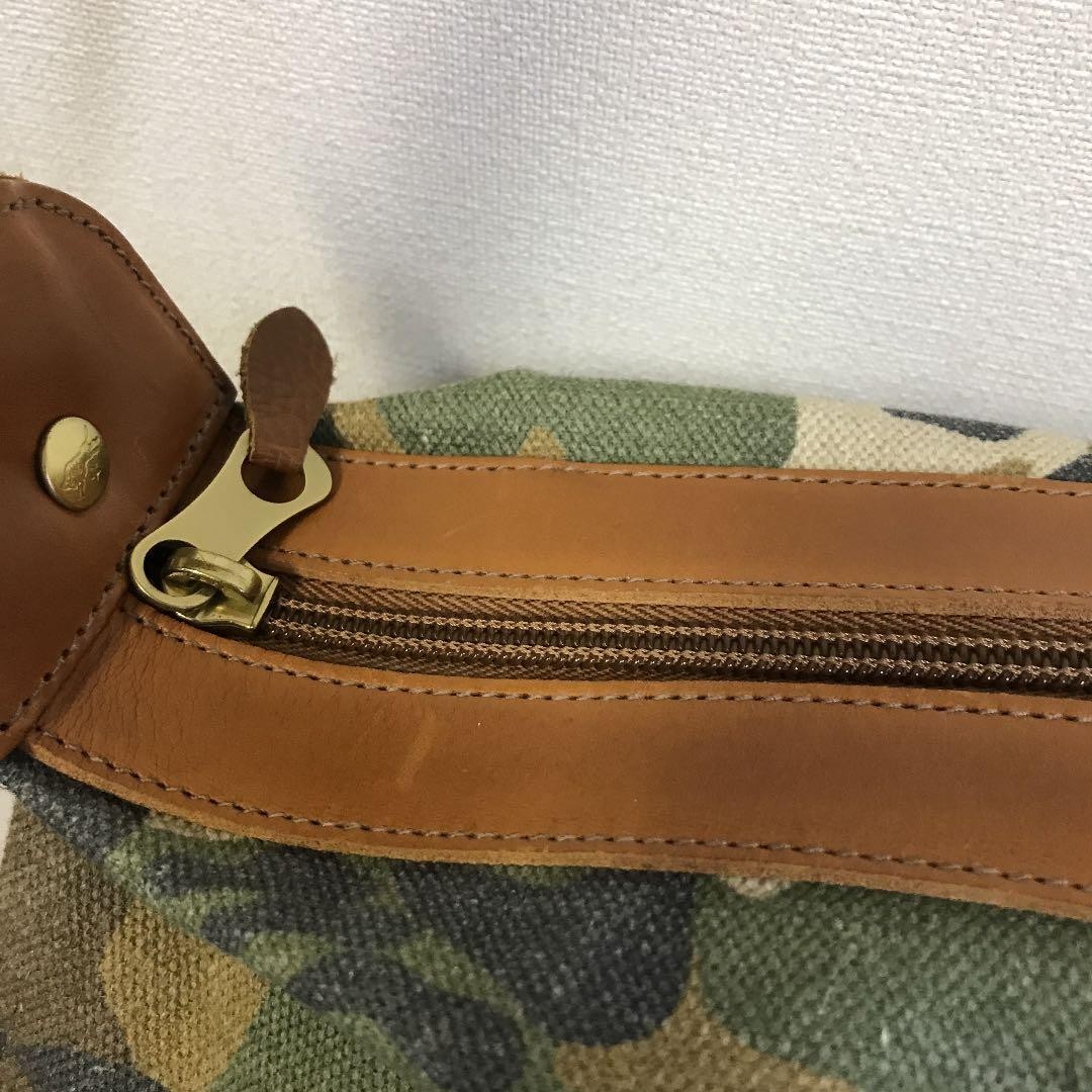 Il Bisonte Camouflage Canvas Leather Shoulder Bag 17x9x6 inches