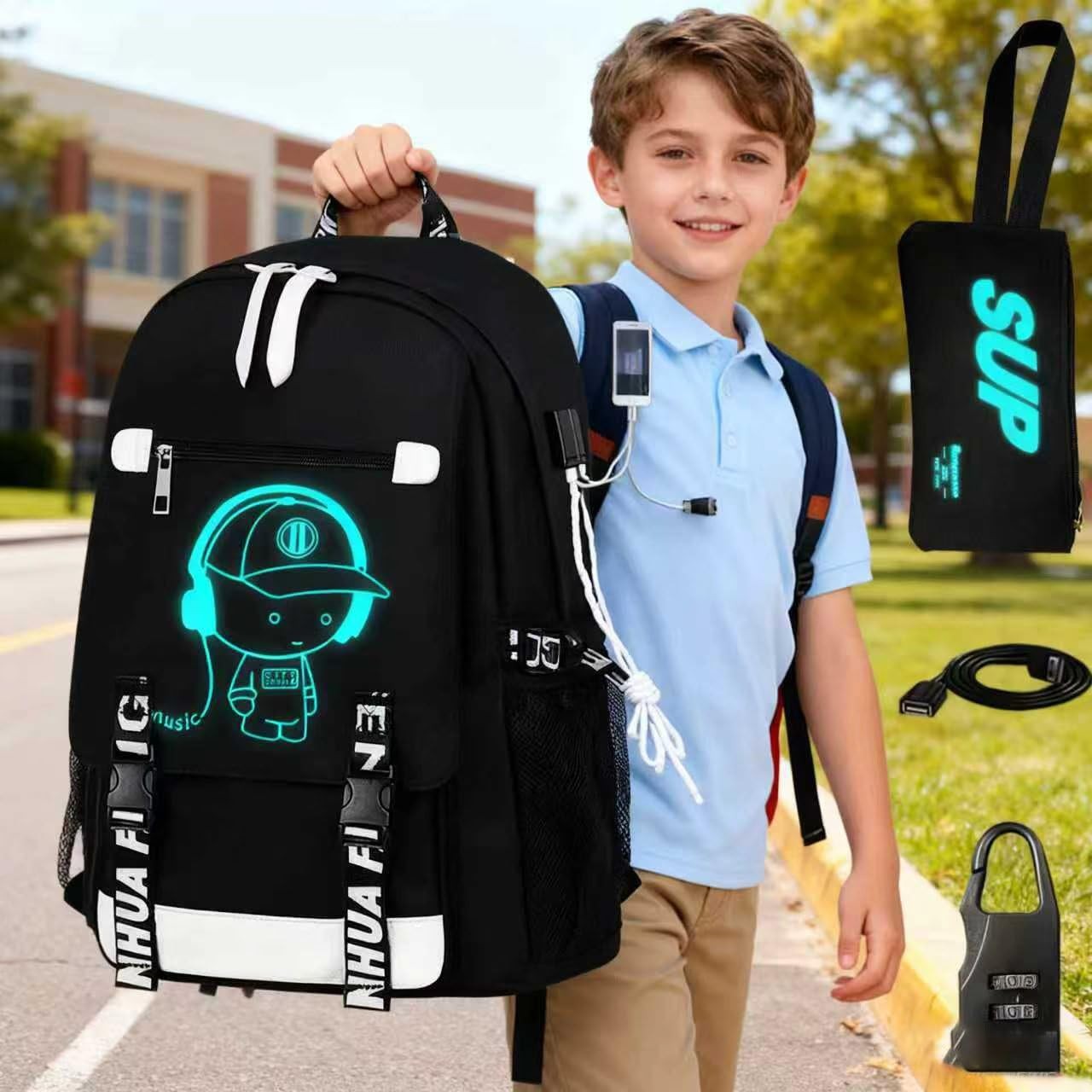School Backpack for Boys Print Backpack Teenagers Anime Large School Bag Outd…