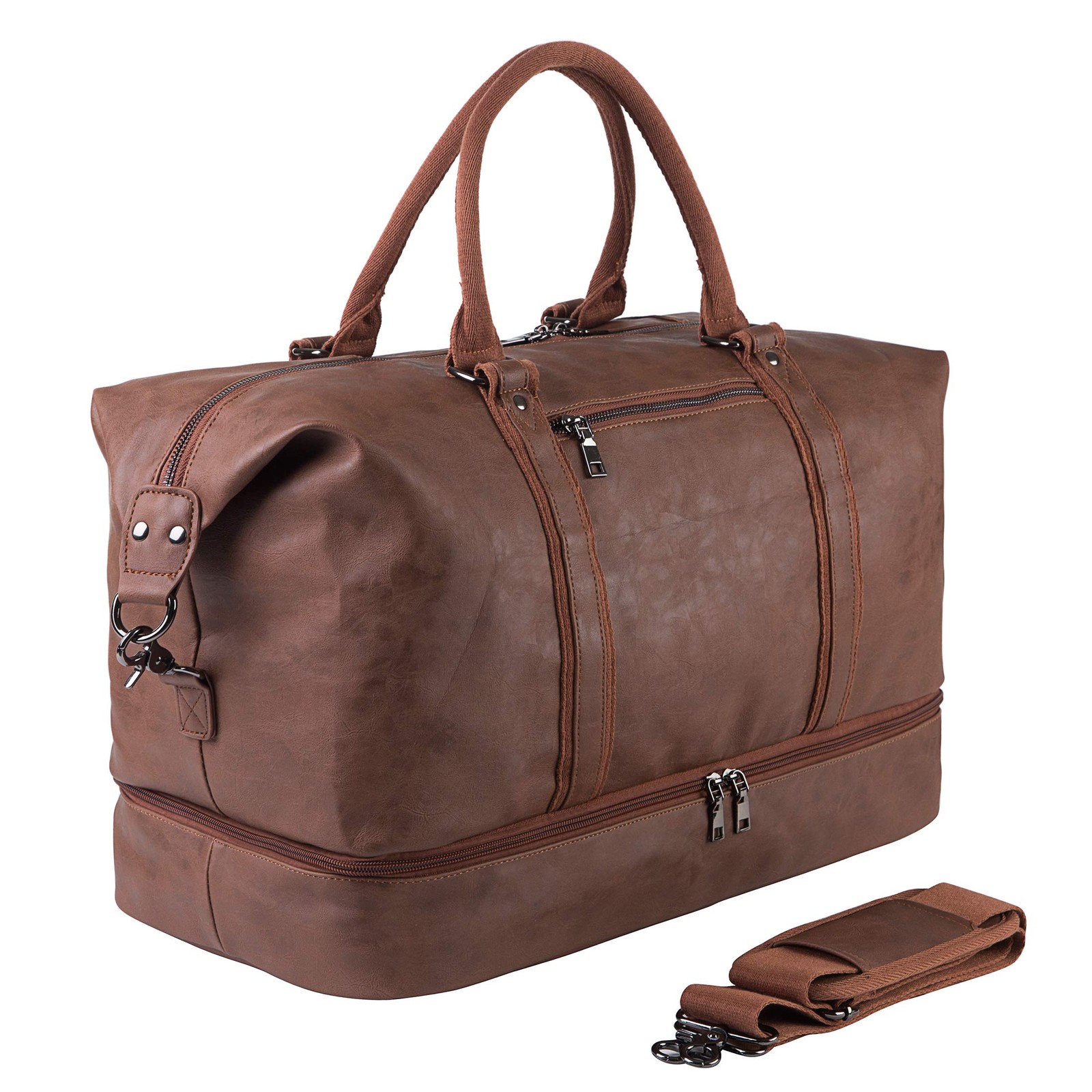 Leather Travel Bag with Shoe Pouch,Weekender Overnight Bag Waterproof