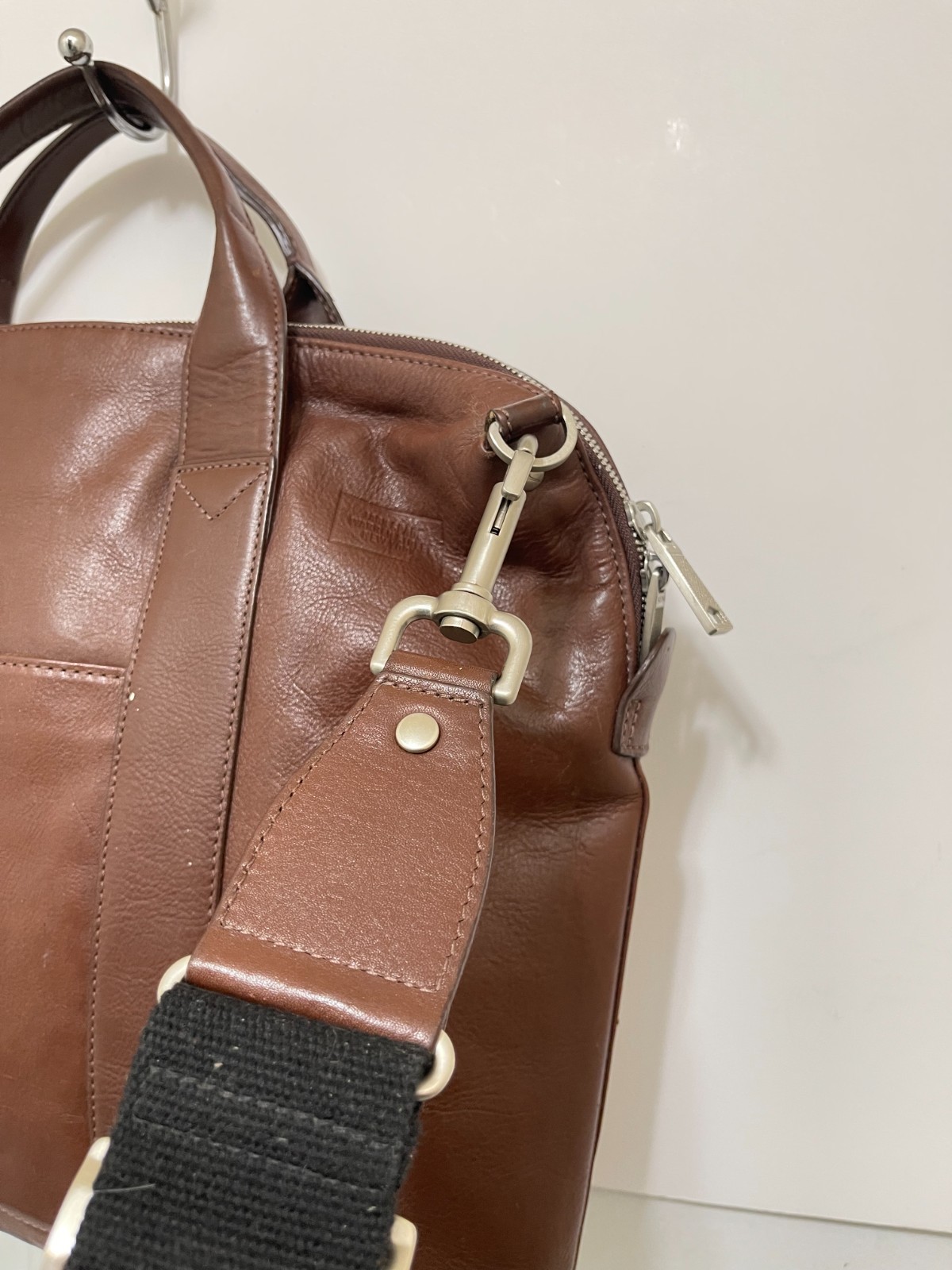 Jack Spade Mens Brown Leather Messenger Laptop Bag W Canvas Straps Career Work