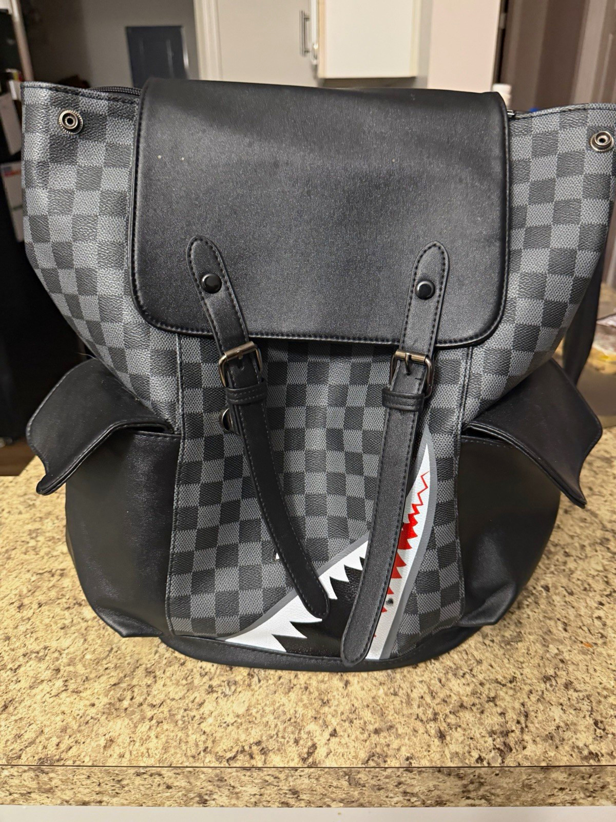 Black Leather Laptop Backpack Lightweight School Backpack Bookbag