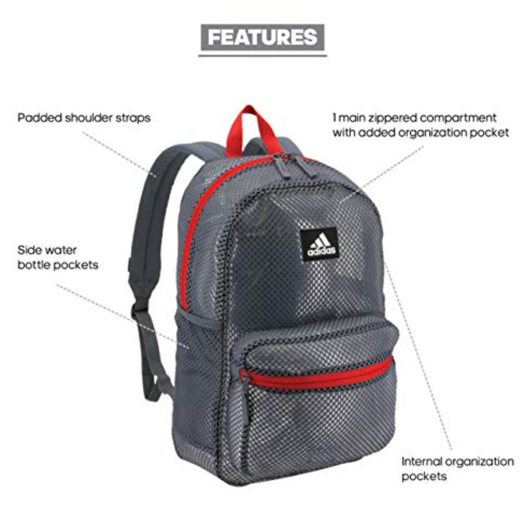 NEW ADIDAS HERMOSA II MESH Backpack Student Brasilia Creators Charcoal Scarlet
