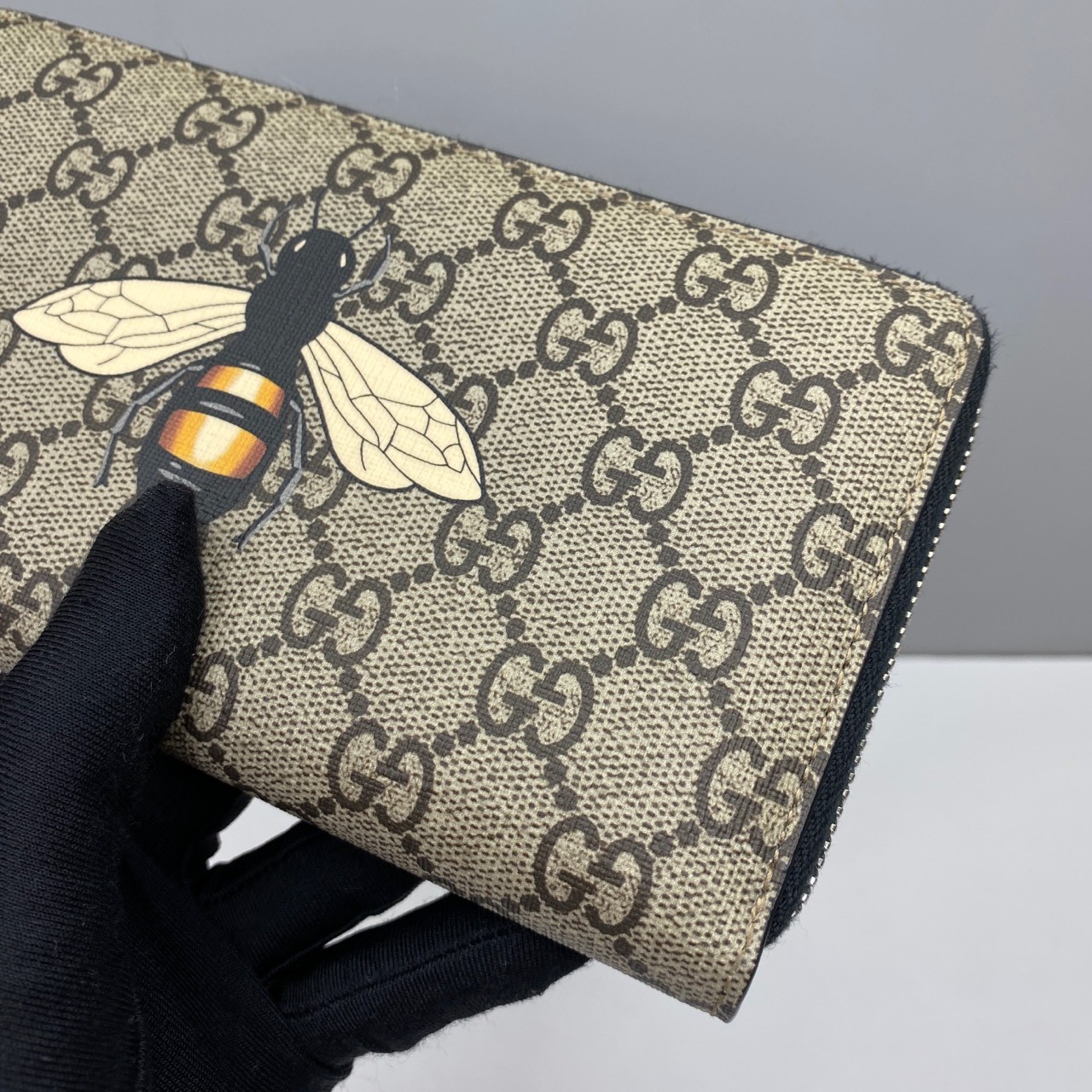 Gucci Pre-Owned Authentic Bee Wallet Monogram Canvas 19x10x3cm Free Shipping