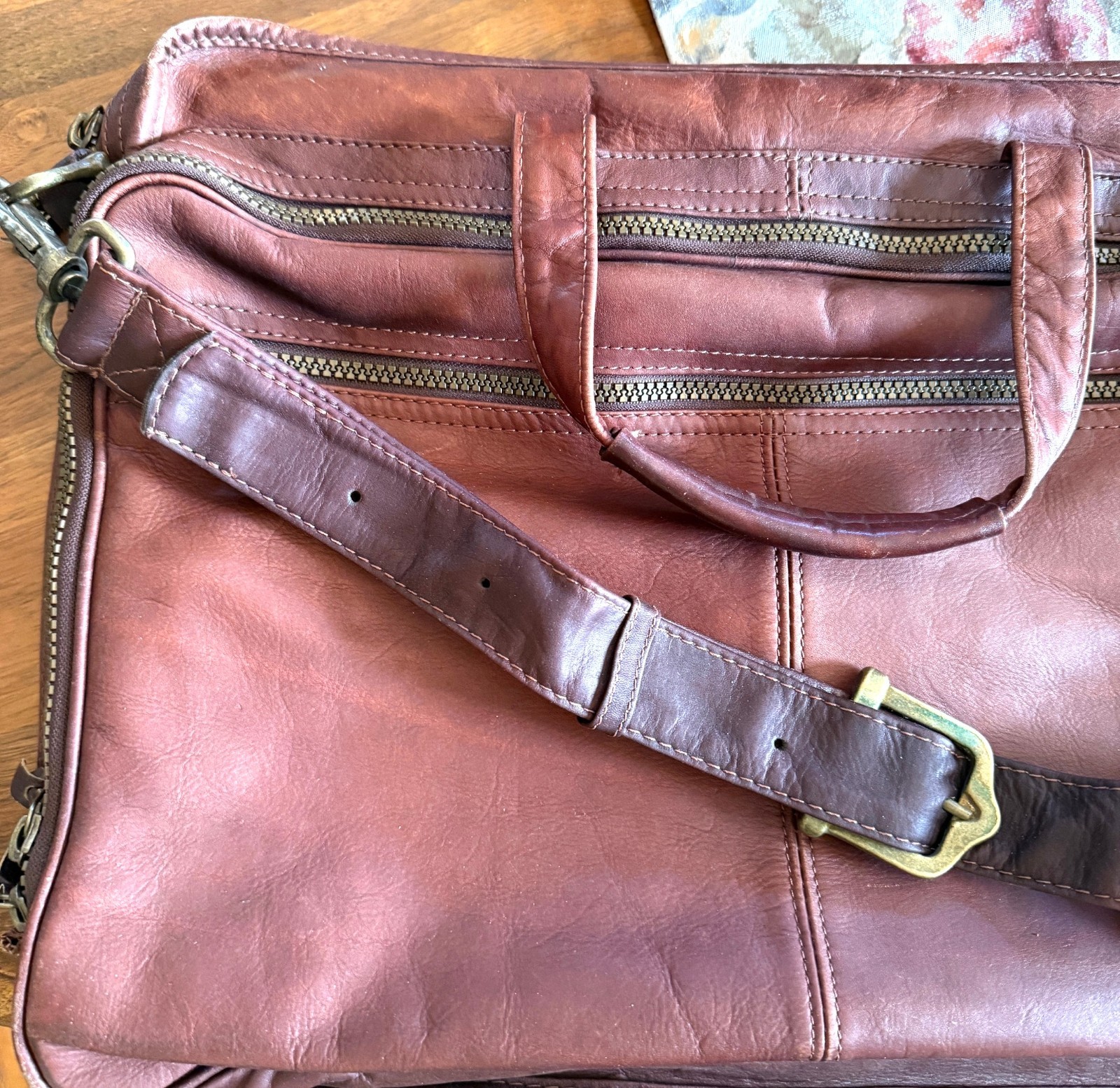 Vintage Leather Briefcase, Maroon Reddish-Brown, Columbia, Many Compartments