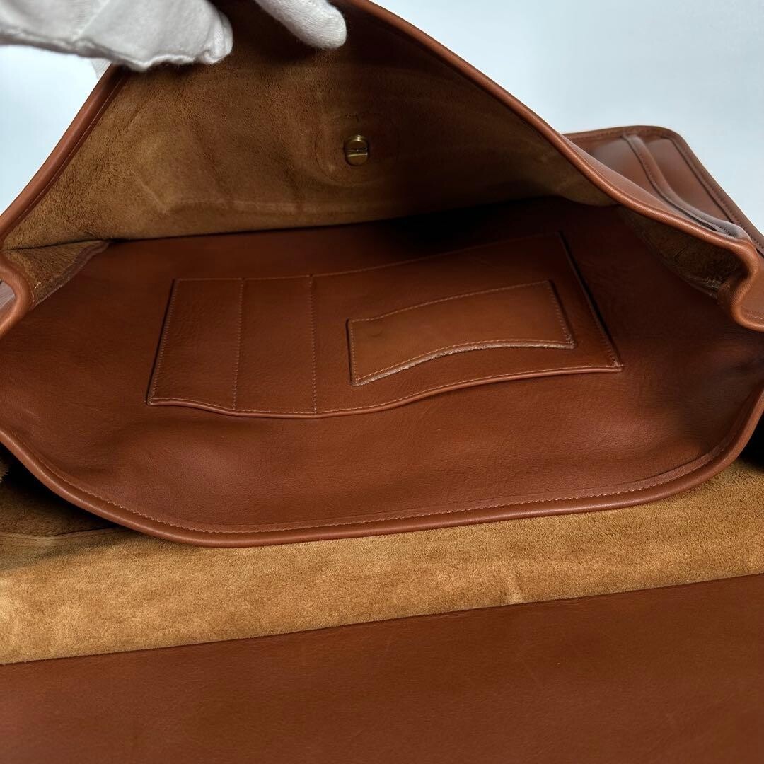 COACH 5226 Leather Briefcase Messenger Bag Flap Turn Lock Brown Auth From JAPAN