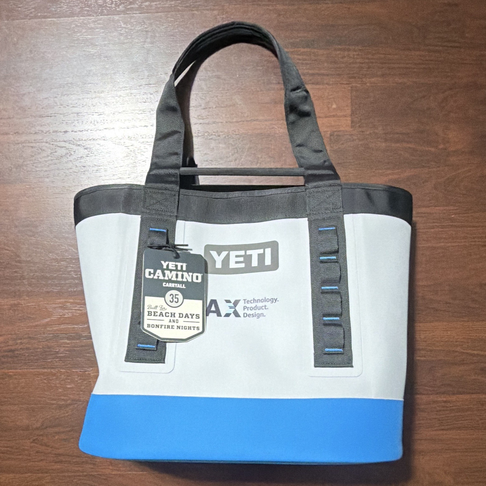 YETI Camino Carryall Tote Bag Large Gray/Blue Zip Closure Inner Pockets
