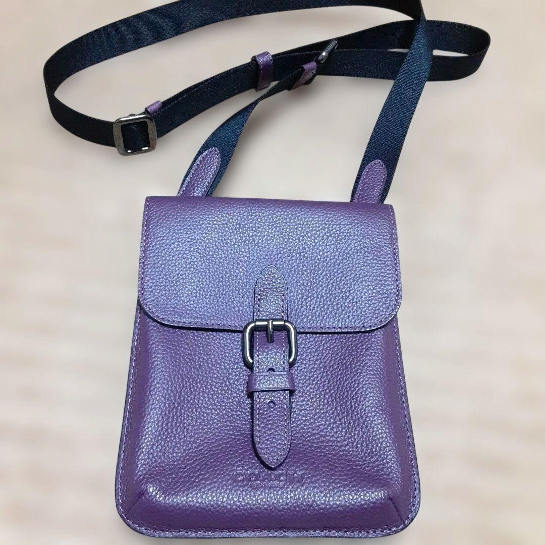 Coach Purple Leather Sacoche with Flap Buckle Used