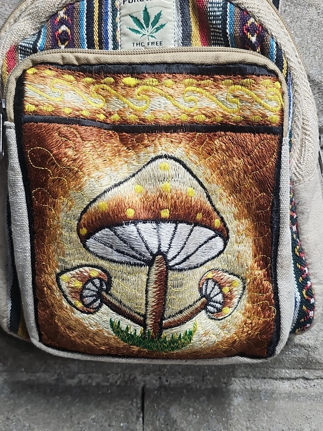 Kathmandu Imports Mushroom Backpack Tote BoHo Hippie Nepal 420 Shroom Bob Marley