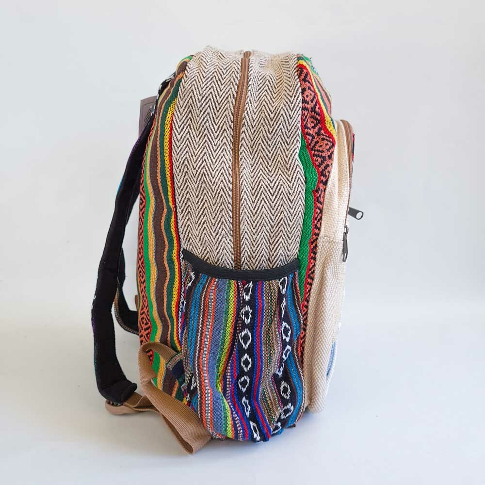 Hemp Backpack Travel Handmade Hippie Hemp School Bag Multicoloured Festival Fun