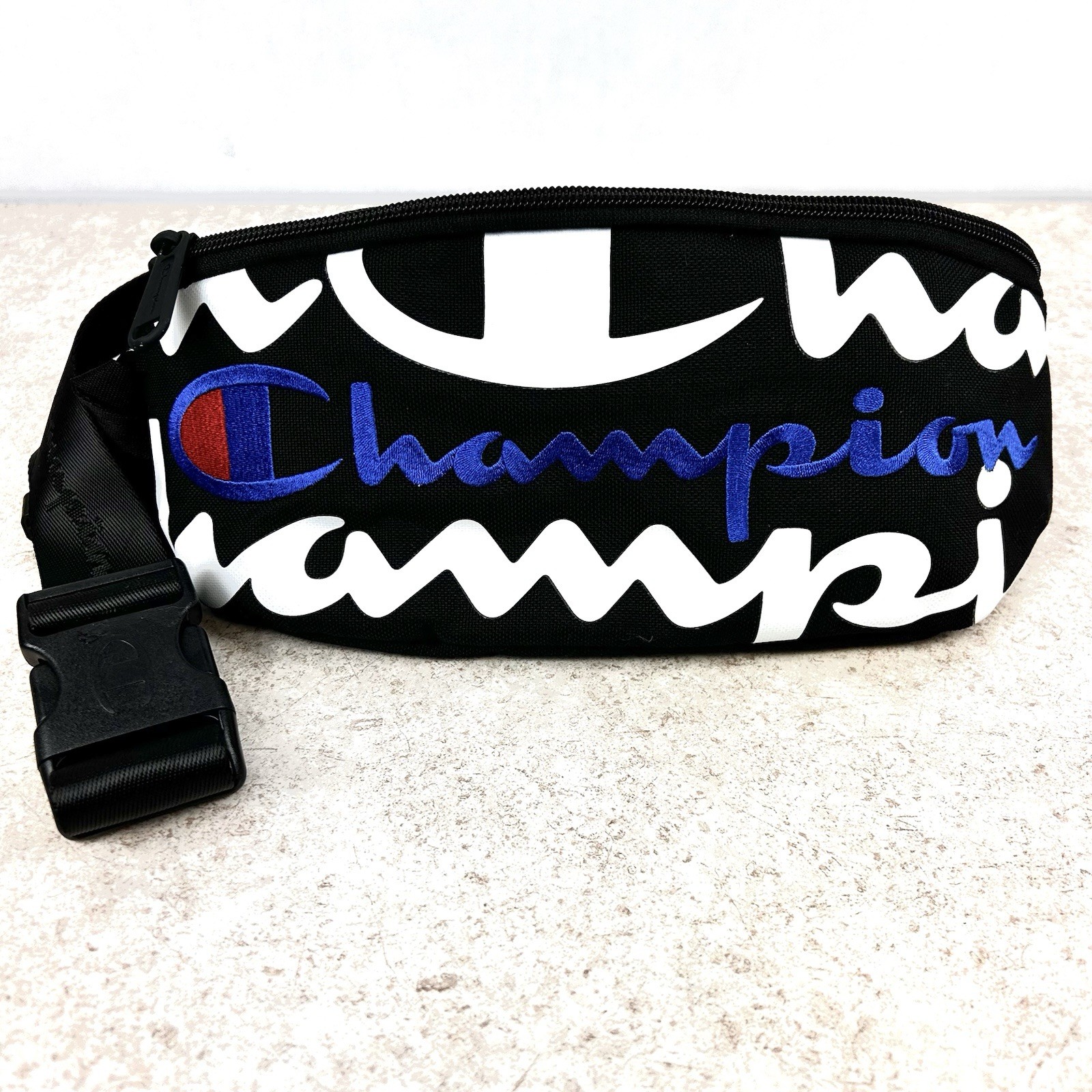 CHAMPION Sling Shoulder Waist Fanny Pack Bag Crossbody Big White/Blue Logo