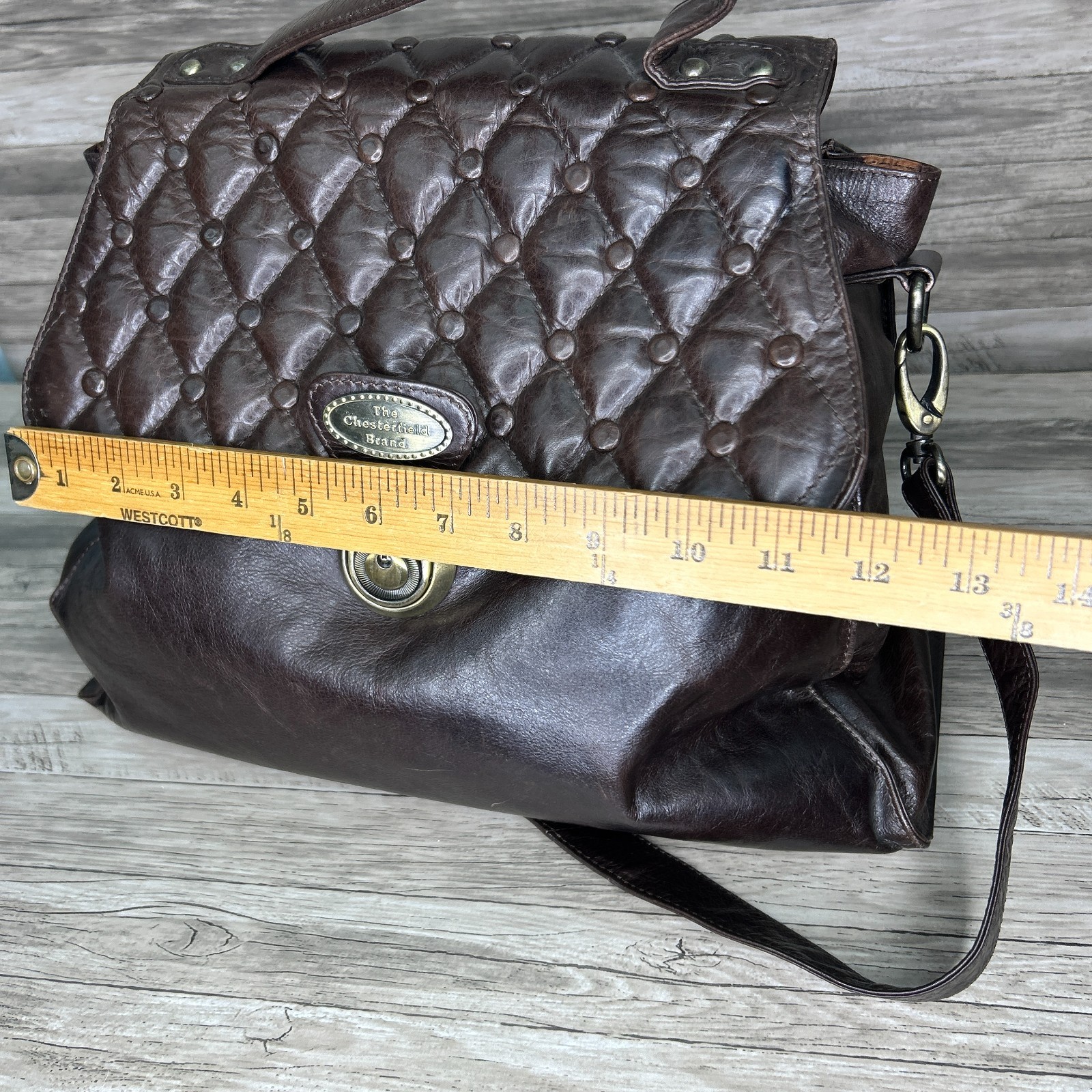 The Chesterfield Brand Brown Leather Messenger Satchel Bag Boho Quilted