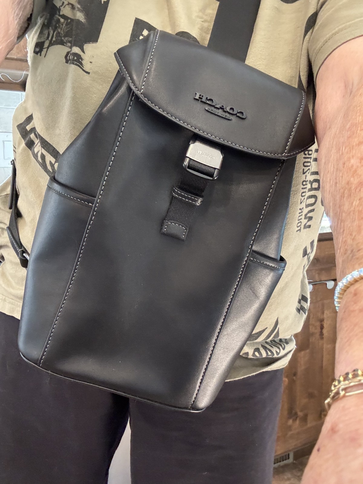 NWT Coach Racer Pack Leather Sling Backpack CU111 QB/Black Gunmetal CrossbodyBag