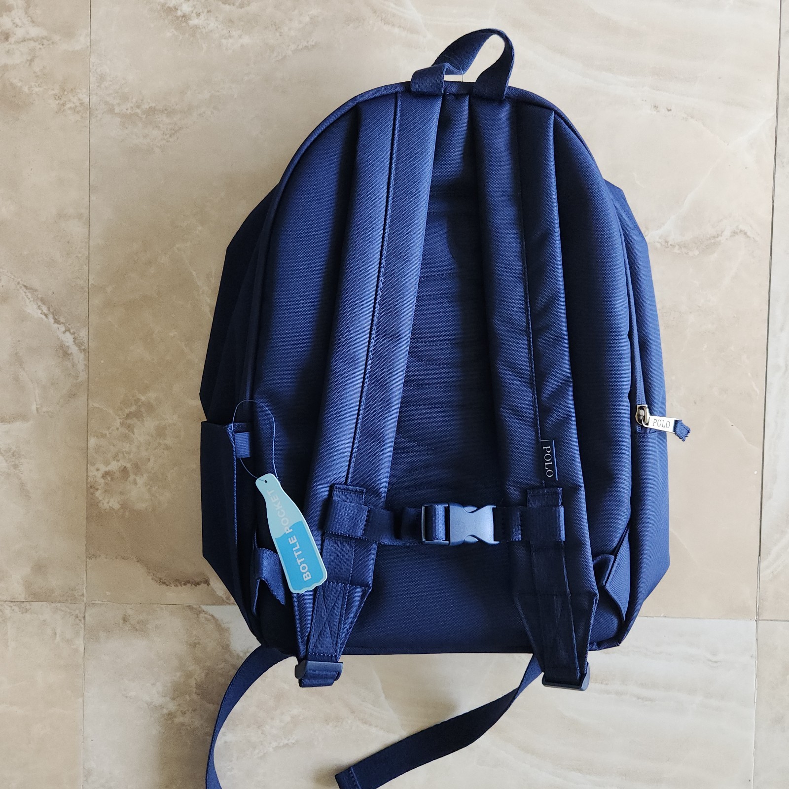 Polo Ralph Lauren School Backpack Bear Logo Navy Blue Laptop Pocket Backpack Bag