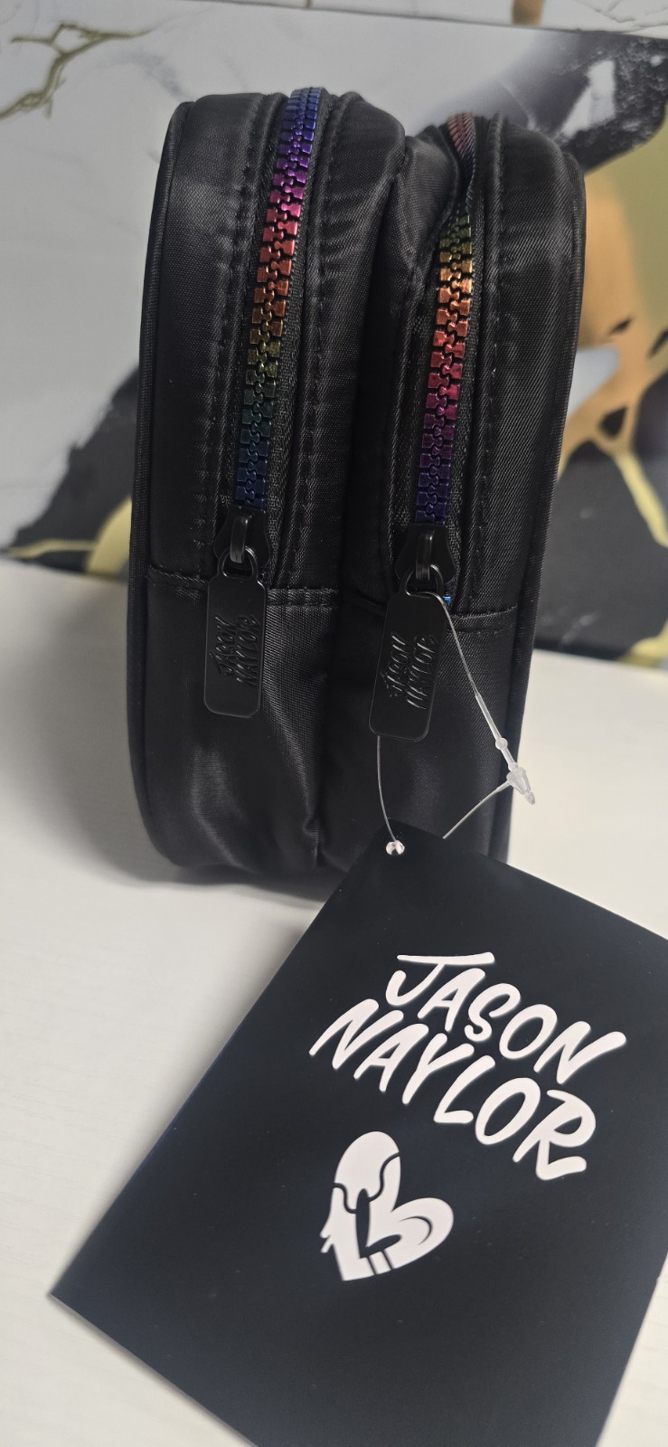 Jason Naylor Double Compartment Heart Graphic Toiletry Bag Black Multicolor