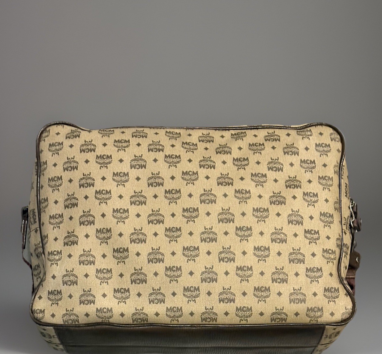 VTG MCM Visetos Monogram Large PVC Canvas Leather Messenger Crossbody Laptop Bag