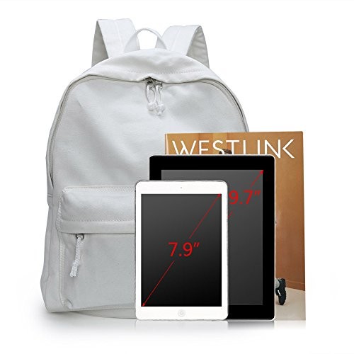 Canvas Backpack, Classic Basic Daypack, Lightweight Casual Travel White