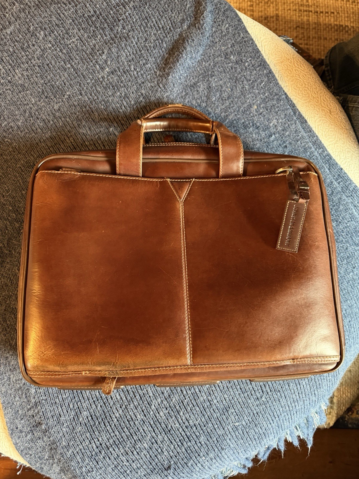Johnston and Murphy Brown Leather Soft Side Briefcase Vintage