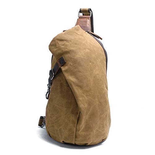 Men’s Sling Backpack Waxed Canvas Crossbody Bag Casual Daypacks Khaki