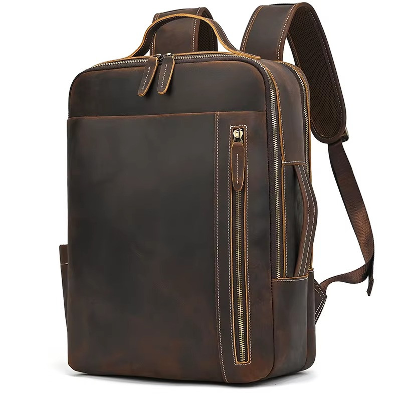 2025 NeLuxury Genuine Leather Backpack Men Laptop Bag Large Travel Cowhide Retro