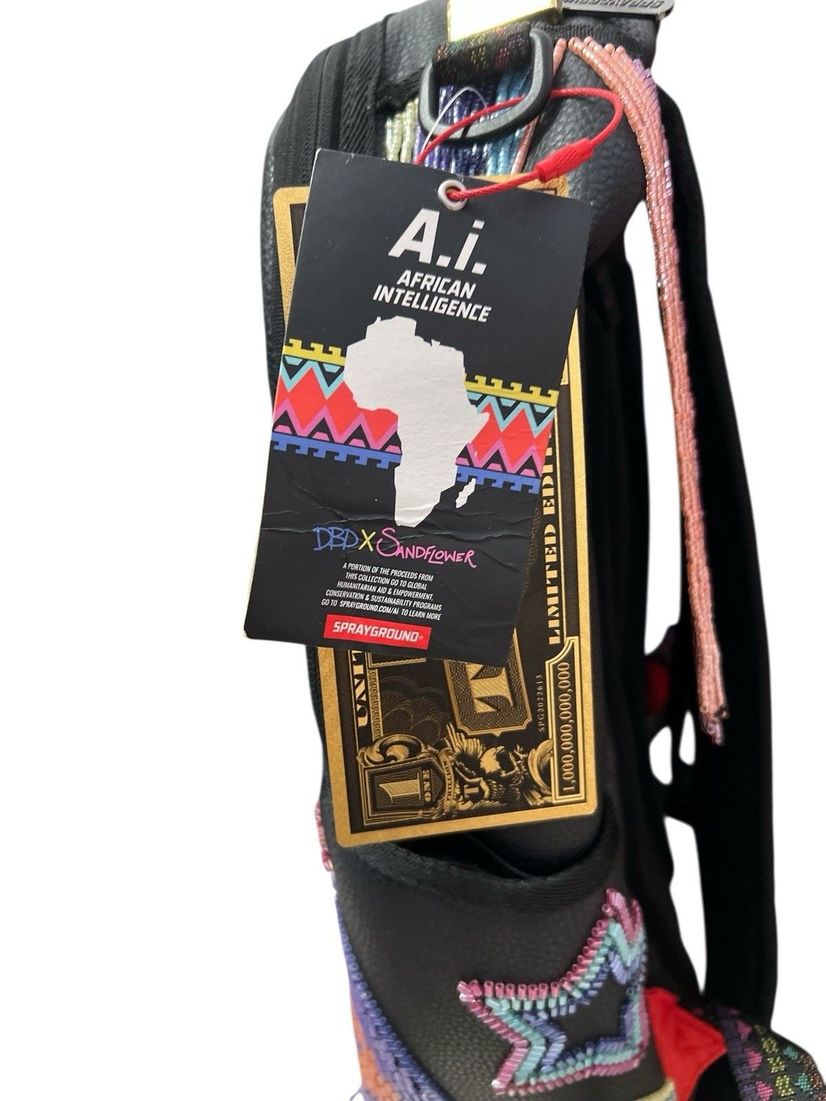 Sprayground African Intelligence AI Sandflower Backpack Stars Beads Black