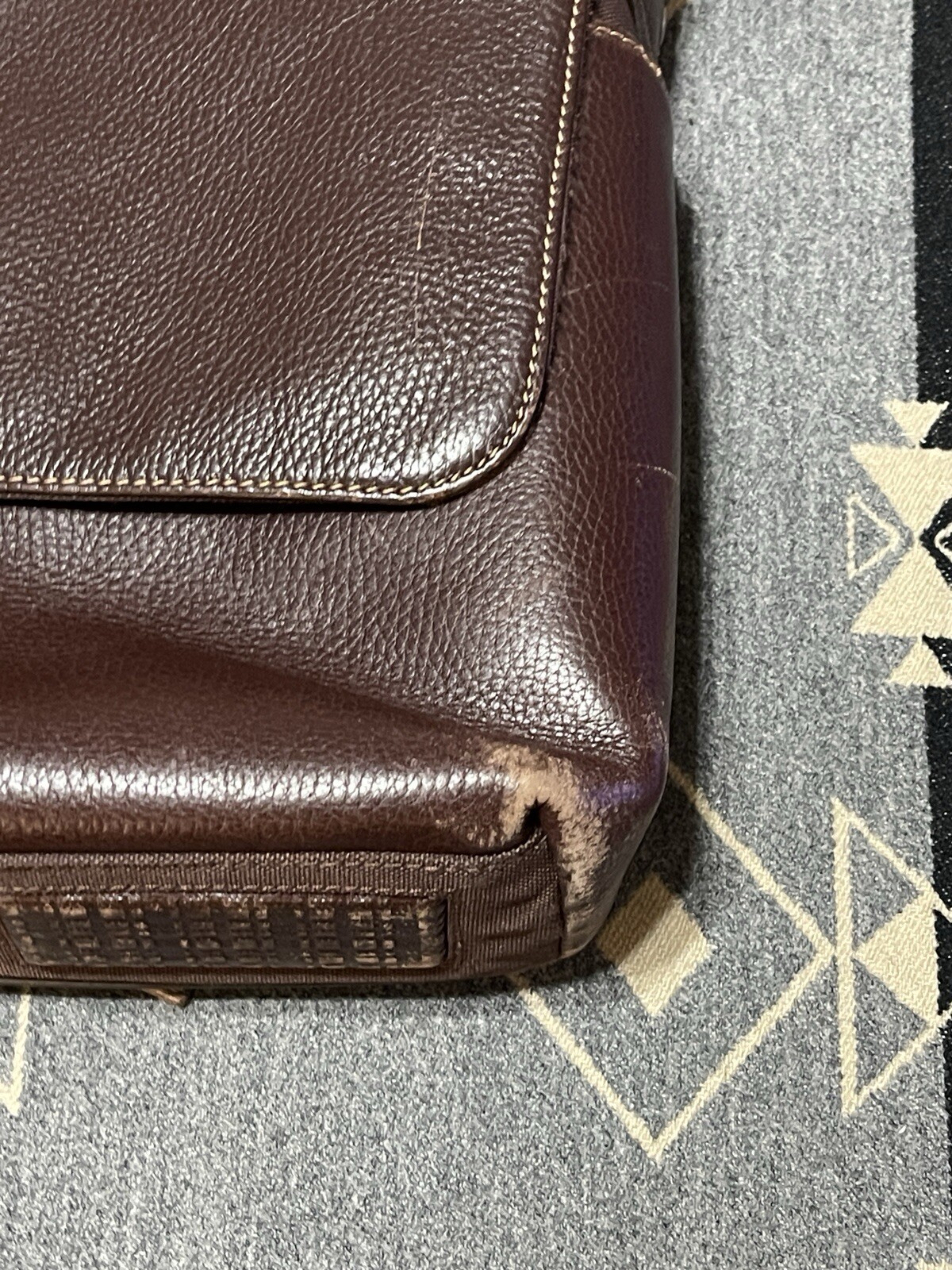 Boconi Canvas Leather Messenger Briefcase Brown Laptop Shoulder Bag